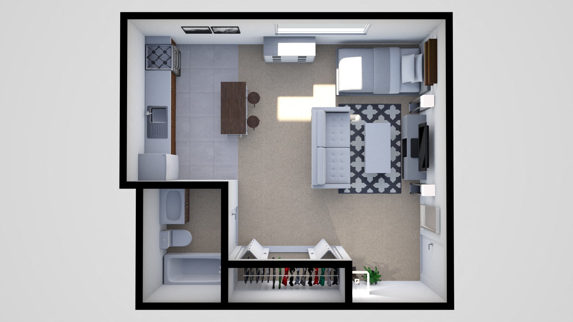 Floor plan for studio, 1 bath, 347 sqft